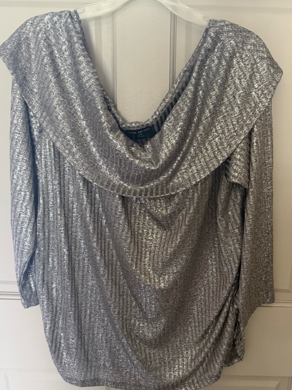 Lane Bryant Silver Metallic Long Sleeve Draped Top